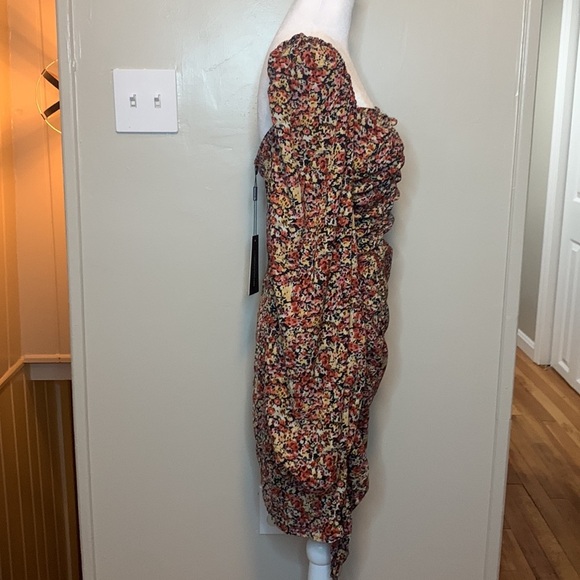 Pretty Little Thing Multi Floral Chiffon Double Ruched Bodycon Dress Shabby Chic - Picture 5 of 13